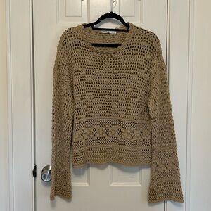 Zara Tan Crochet Knit Sweater